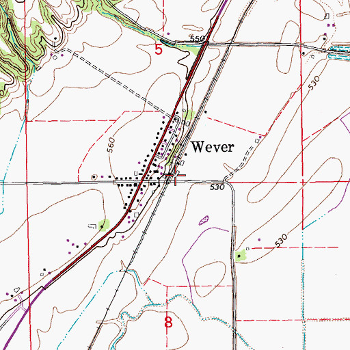 Topographic Map of Wever, IA