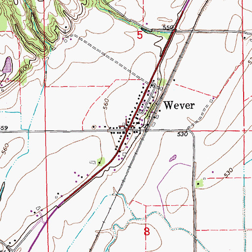 Topographic Map of Wever Post Office, IA