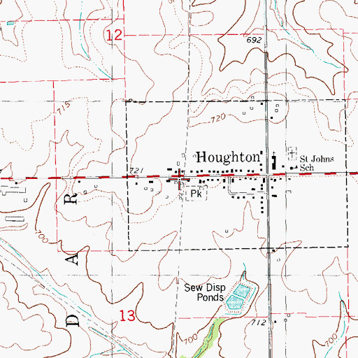 Topographic Map of Houghton (historical), IA