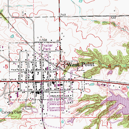 Topographic Map of West Point Cemetery, IA