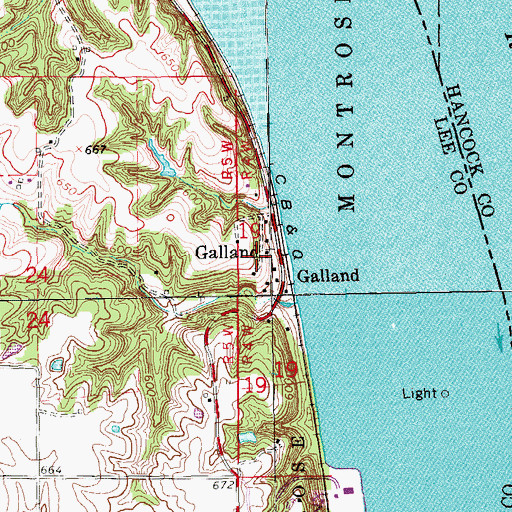 Topographic Map of Galland School Historical Marker, IA