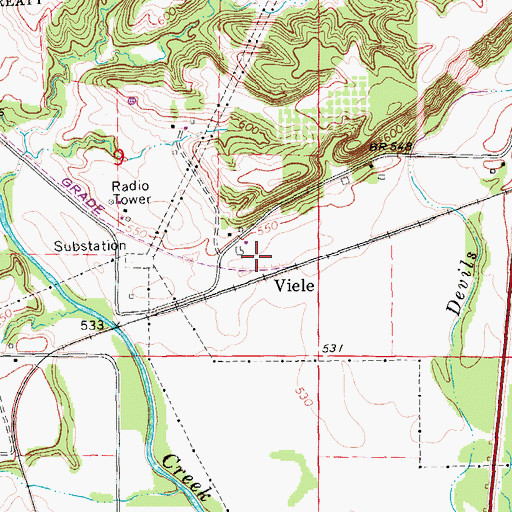 Topographic Map of Viele Cemetery, IA