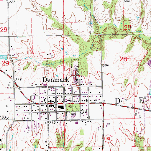 Topographic Map of Denmark Cemetery, IA