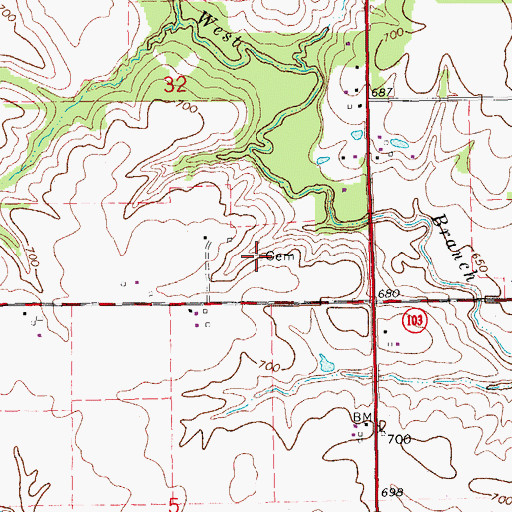 Topographic Map of Pioneer Cemetery, IA