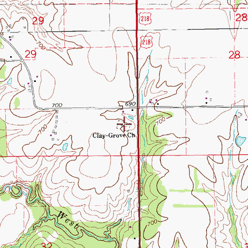 Topographic Map of Clay Grove Cemetery, IA