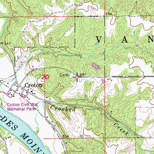 Topographic Map of Amos Glover Historical Marker, IA