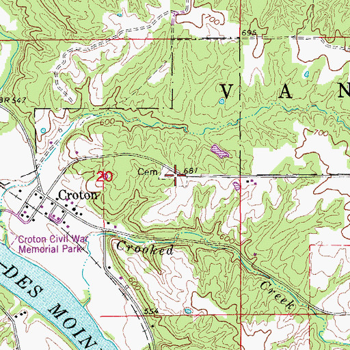 Topographic Map of Croton Cemetery, IA