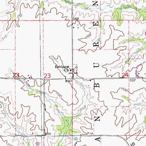 Topographic Map of Embury Cemetery, IA