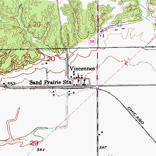 Topographic Map of Vincennes (historical), IA