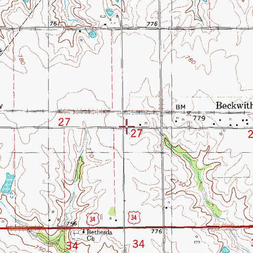 Topographic Map of Parsonville Post Office (historical), IA