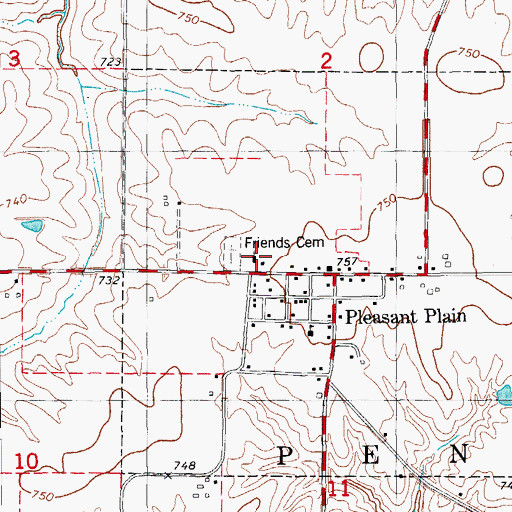 Topographic Map of Pleasant Plain Friends Church, IA