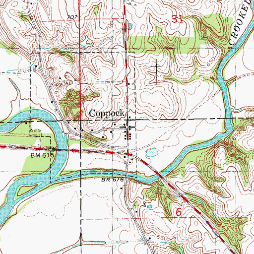 Topographic Map of Coppock (historical), IA