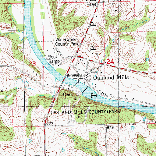 Topographic Map of Oakland Mills Post Office (historical), IA