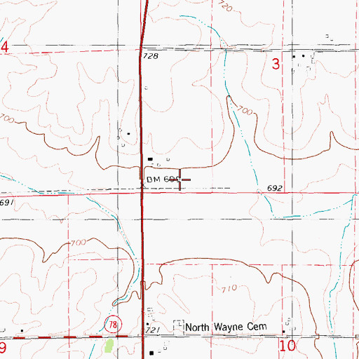Topographic Map of Wayne (historical), IA