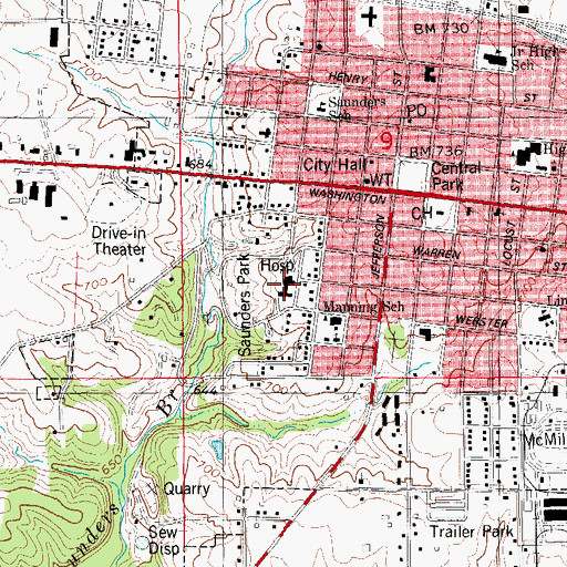 Topographic Map of Henry County Health Center, IA