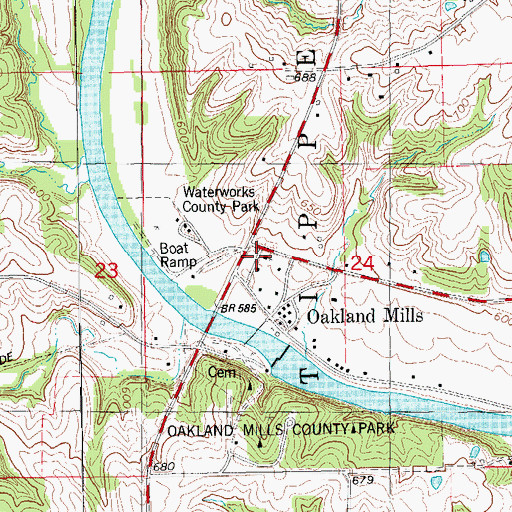 Topographic Map of Oakland Mills Community Church, IA