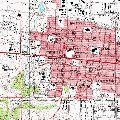 Topographic Map of Mount Pleasant Fire Department, IA