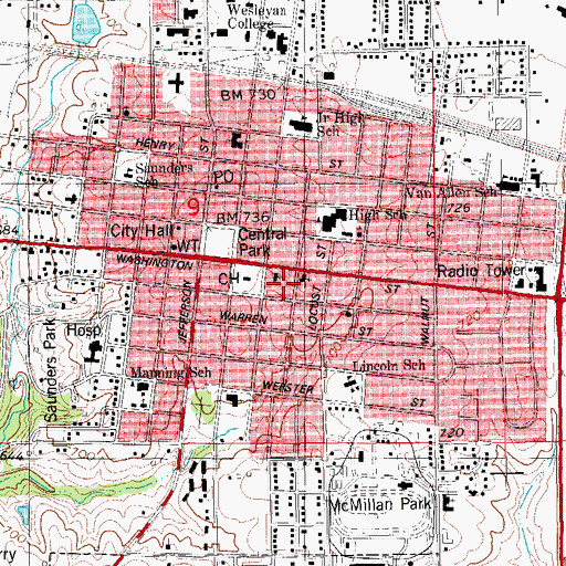 Topographic Map of Mount Pleasant Police Department, IA