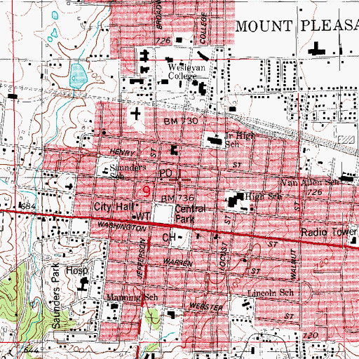 Topographic Map of Mount Pleasant Public Library, IA