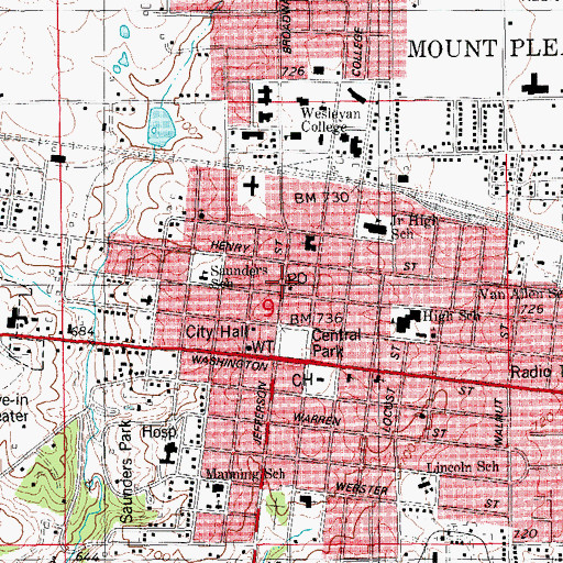 Topographic Map of Mount Pleasant Post Office, IA