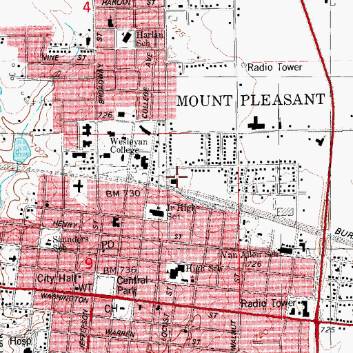 Topographic Map of Mount Pleasant, IA