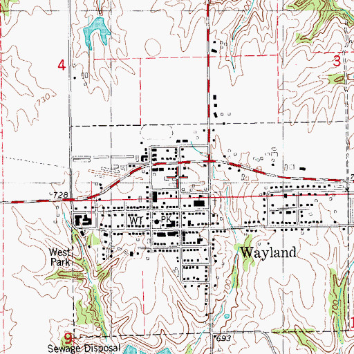 Topographic Map of Wayland (historical), IA