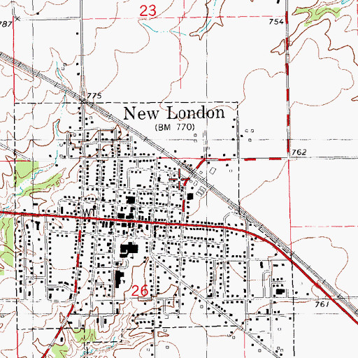 Topographic Map of New London Farmers Co-op Elevator, IA