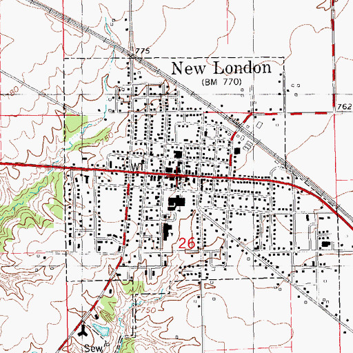 Topographic Map of New London City Fire Station, IA