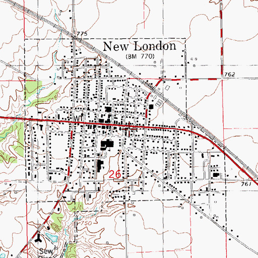 Topographic Map of New London Christian Church, IA