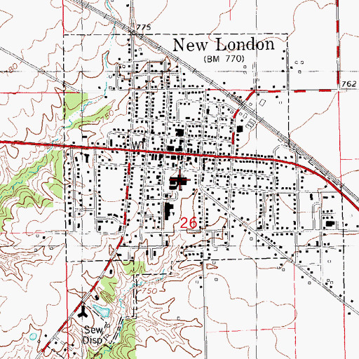 Topographic Map of New London Junior - Senior High School, IA