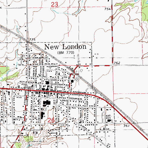 Topographic Map of New London, IA