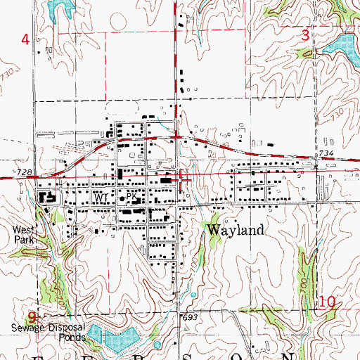 Topographic Map of Wayland Cemetery, IA