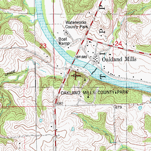 Topographic Map of Oakland Mills Cemetery, IA