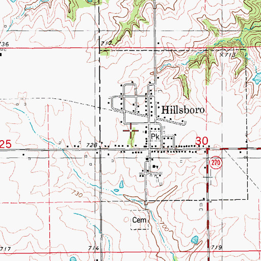 Topographic Map of Hillsboro Public Library, IA