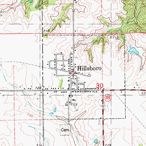Topographic Map of Hillsboro (historical), IA