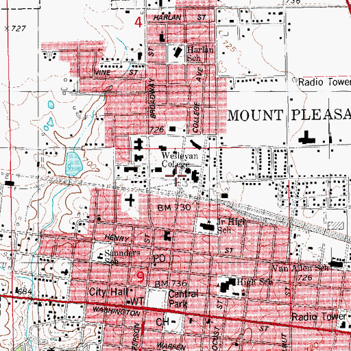 Topographic Map of First College West of the Mississippi Historical Marker, IA