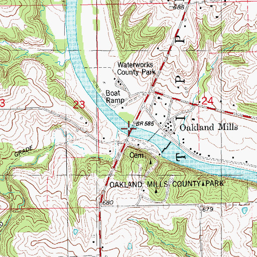 Topographic Map of Oakland Mills Bridge, IA