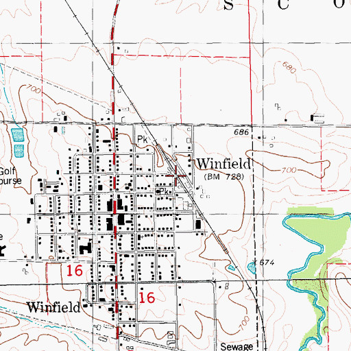 Topographic Map of Winfield (historical), IA