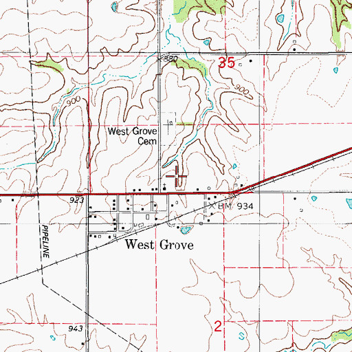 Topographic Map of West Grove County Park, IA