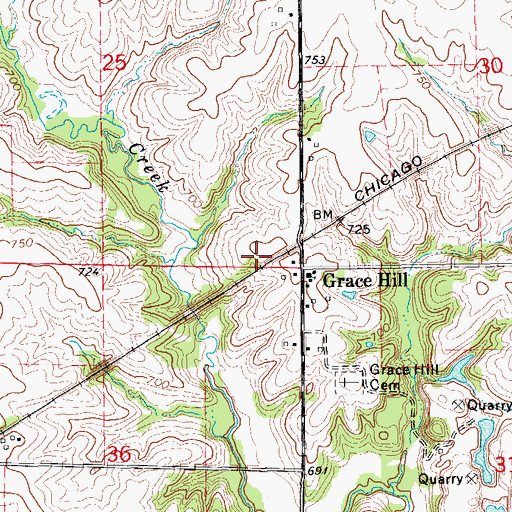 Topographic Map of Grace Hill, IA