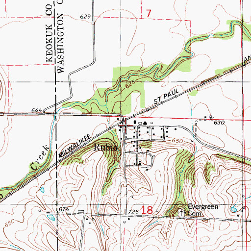 Topographic Map of Rubio Post Office (historical), IA