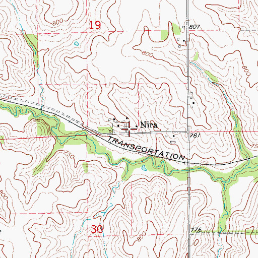 Topographic Map of Nira Post Office (historical), IA
