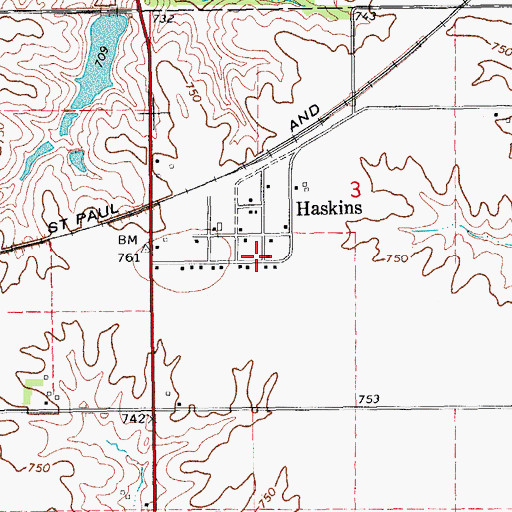 Topographic Map of Haskins Post Office (historical), IA