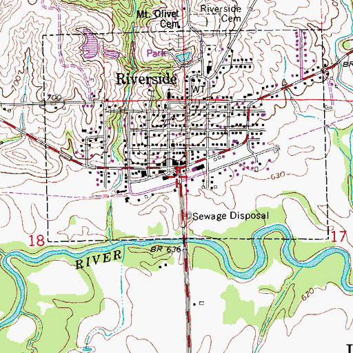 Topographic Map of Riverside (historical), IA