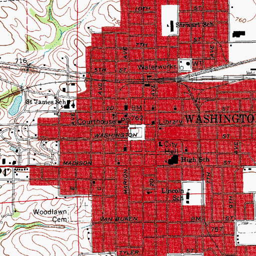 Topographic Map of Washington Country Club, IA