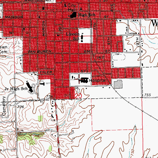 Topographic Map of Washington County Hospital and Clinics, IA