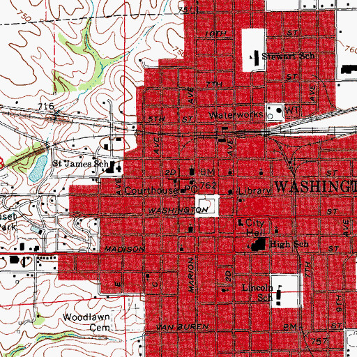 Topographic Map of Washington City Police Department, IA