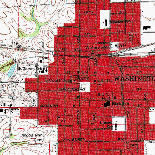 Topographic Map of Washington Post Office, IA