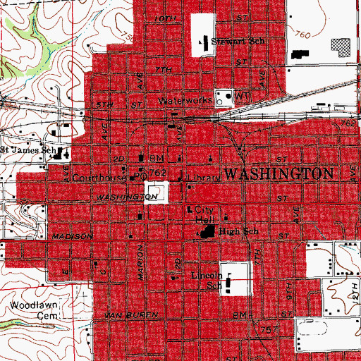 Topographic Map of Washington Public Library, IA