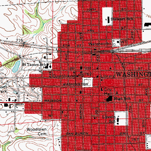 Topographic Map of Washington County Courthouse, IA